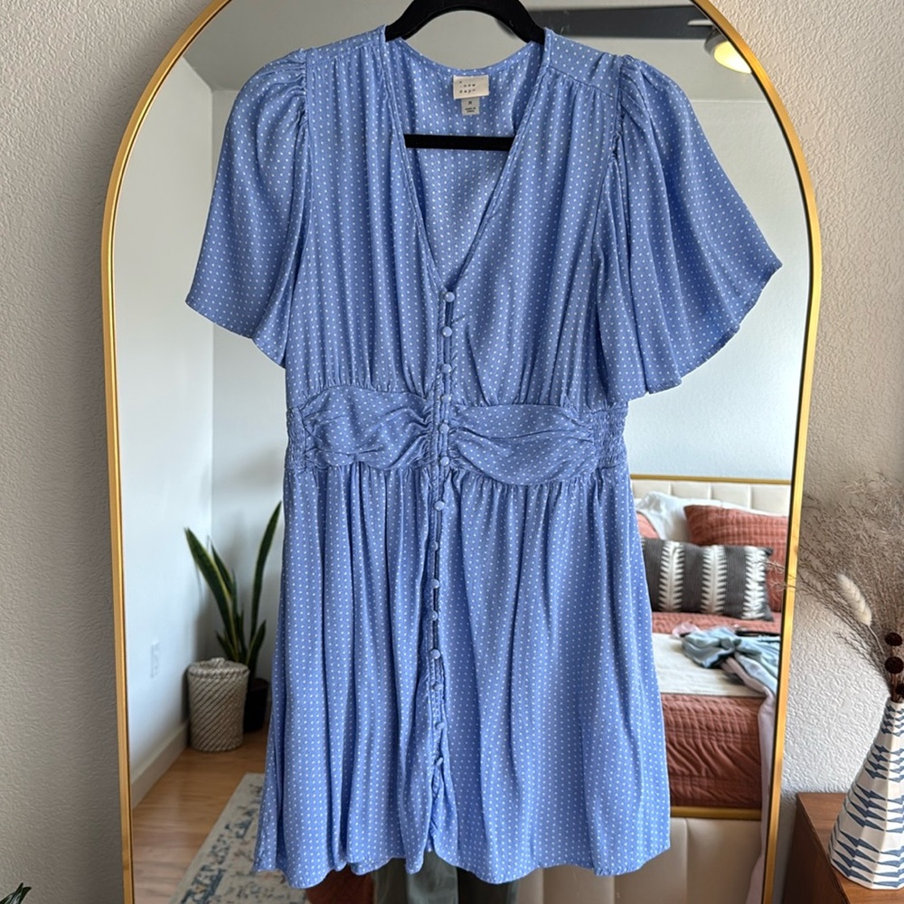 Flutter Short Sleeve Printed Crepe Mini Dress - A New Day Blue/White Polka
Dots